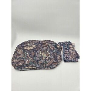 Vintage 90s Paisley 6 Quilted Placemats & 5 Napkins Blue & Mauve Pink